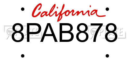 8PAB878 California License Plate