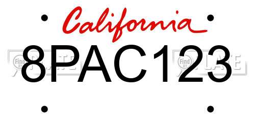8PAC123 California License Plate