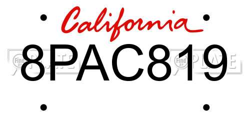 8PAC819 California License Plate
