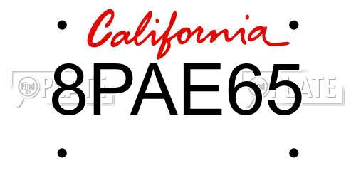 8PAE65 California License Plate