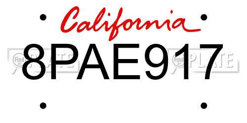 8PAE917 California License Plate