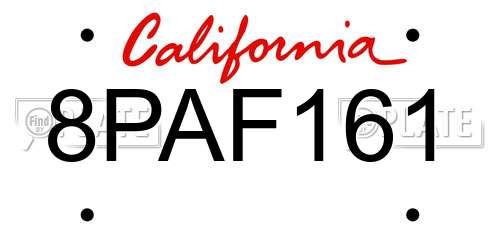 8PAF161 California License Plate