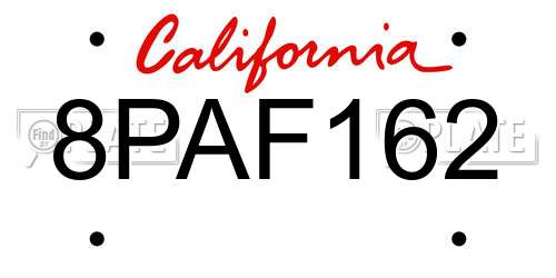 8PAF162 California License Plate