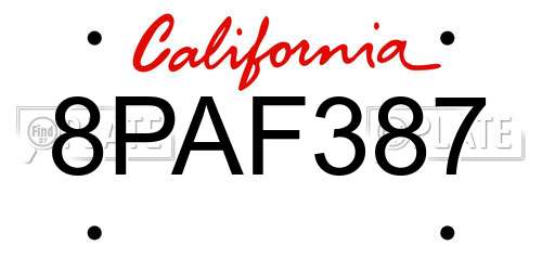 8PAF387 California License Plate