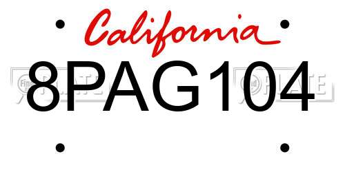 8PAG104 California License Plate