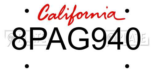 8PAG940 California License Plate
