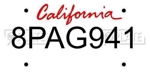 8PAG941 California License Plate