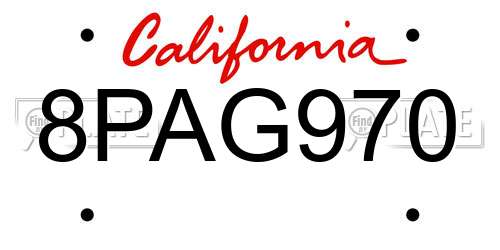 8PAG970 California License Plate