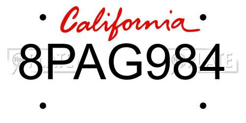 8PAG984 California License Plate