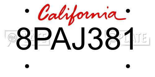 8PAJ381 California License Plate