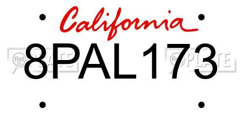 8PAL173 California License Plate
