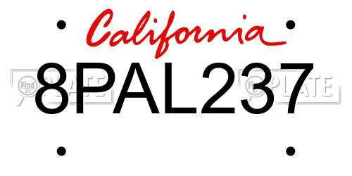 8PAL237 California License Plate