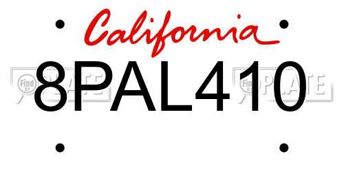 8PAL410 California License Plate