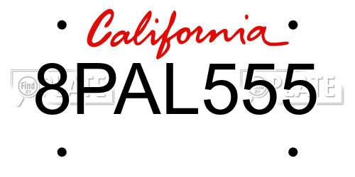 8PAL555 California License Plate