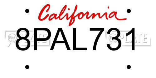 8PAL731 California License Plate