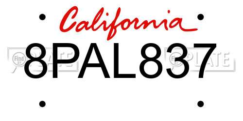 8PAL837 California License Plate