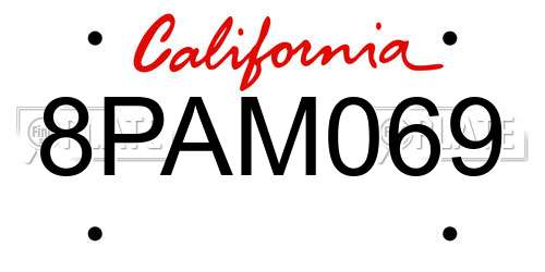 8PAM069 California License Plate