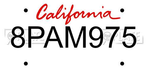 8PAM975 California License Plate