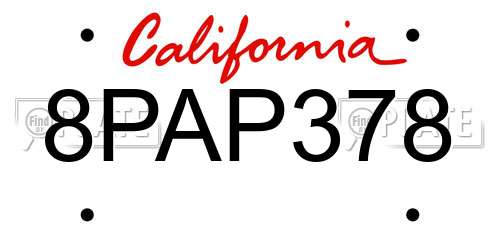 8PAP378 California License Plate