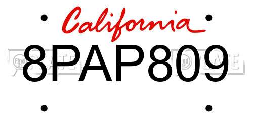 8PAP809 California License Plate