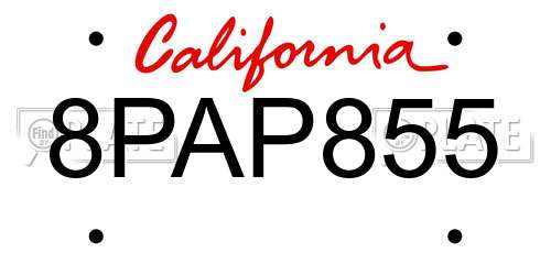 8PAP855 California License Plate