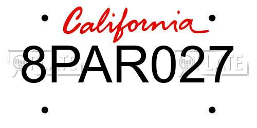 8PAR027 California License Plate