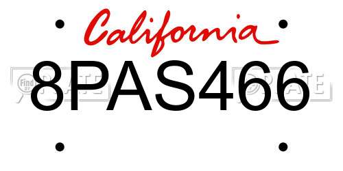 8PAS466 California License Plate