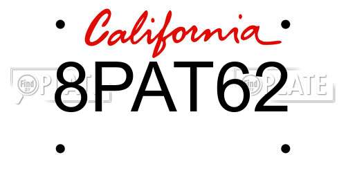 8PAT62 California License Plate