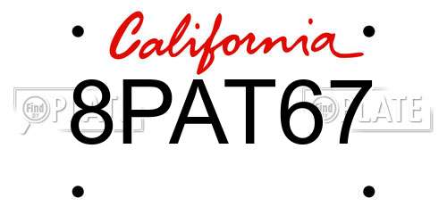 8PAT67 California License Plate