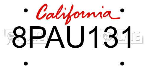 8PAU131 California License Plate