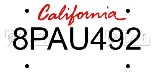 8PAU492 California License Plate