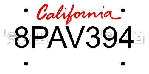 8PAV394 California License Plate