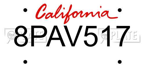 8PAV517 California License Plate