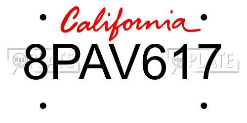 8PAV617 California License Plate