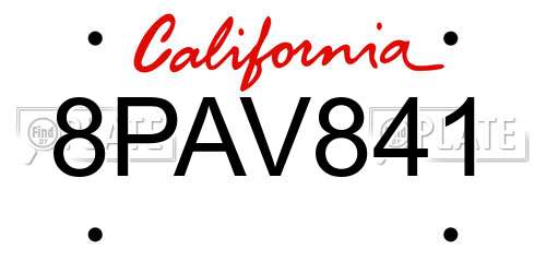 8PAV841 California License Plate