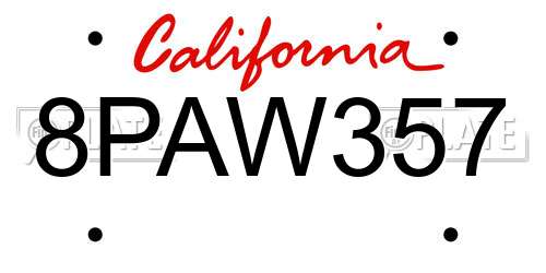 8PAW357 California License Plate