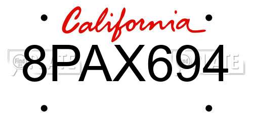 8PAX694 California License Plate
