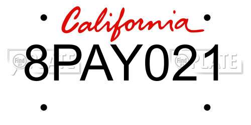 8PAY021 California License Plate