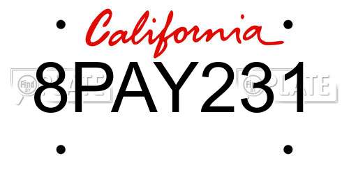 8PAY231 California License Plate
