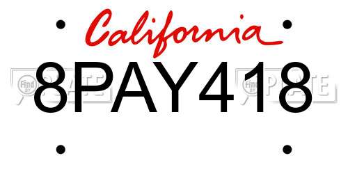 8PAY418 California License Plate