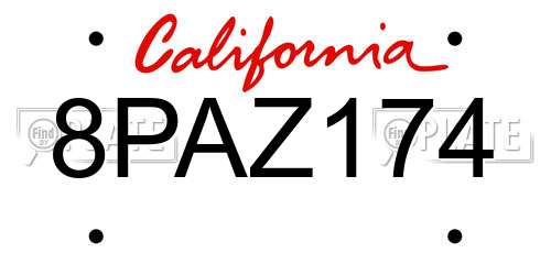 8PAZ174 California License Plate