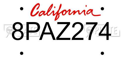 8PAZ274 California License Plate