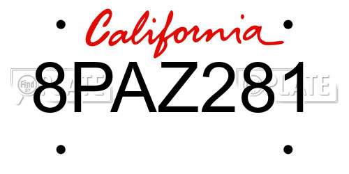 8PAZ281 California License Plate