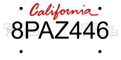 8PAZ446 California License Plate