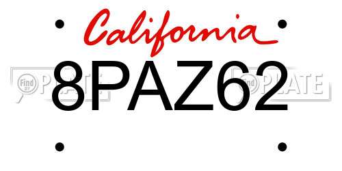 8PAZ62 California License Plate