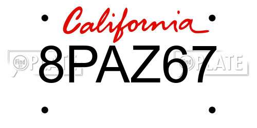 8PAZ67 California License Plate