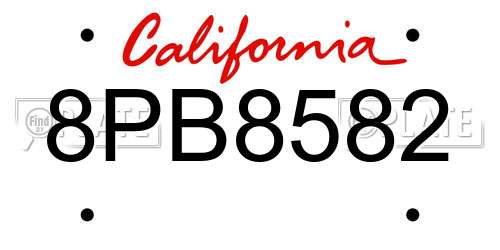 8PB8582 California License Plate
