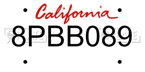 8PBB089 California License Plate