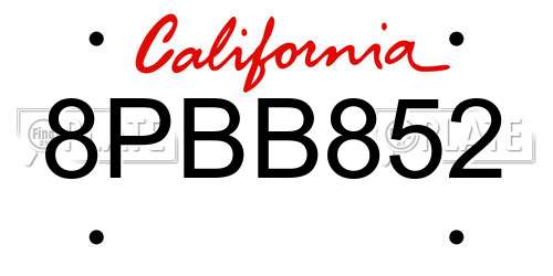8PBB852 California License Plate