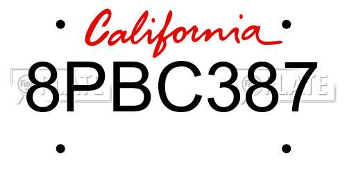 8PBC387 California License Plate